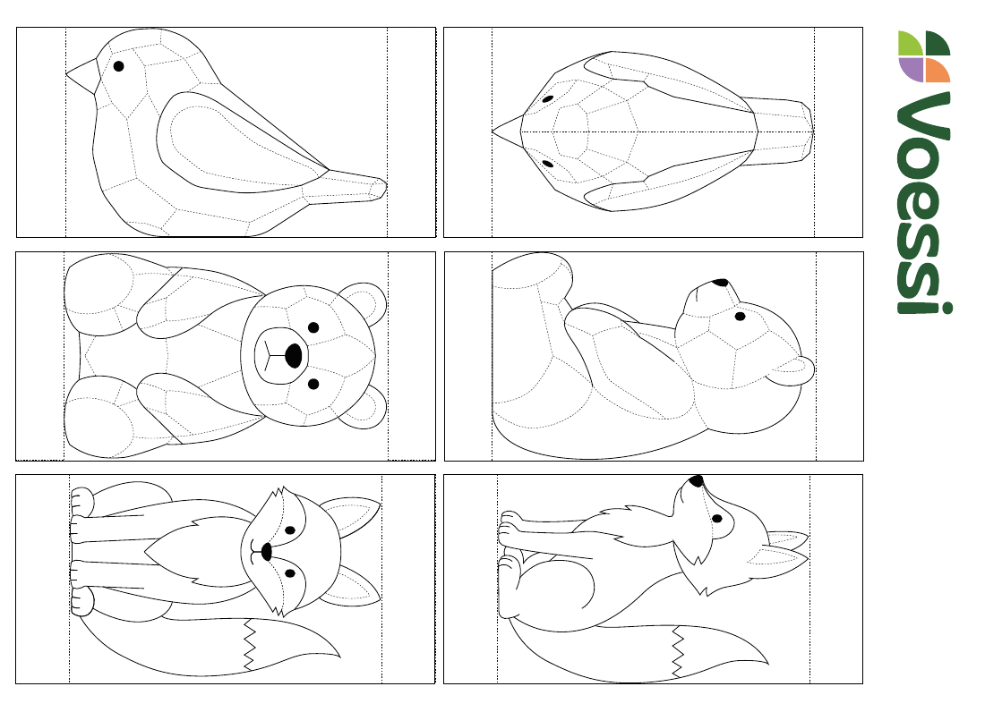 Preview of the preliminary template sheet featuring a bird, bear, and fox
